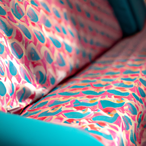 תמונה של כיסוי ספה בצבעים עזים בדוגמת פנים מינימליסטי.