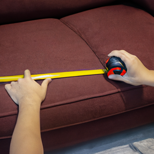 תמונה 1: צילום שצולם היטב של אדם מודד ספה עם סרט מדידה